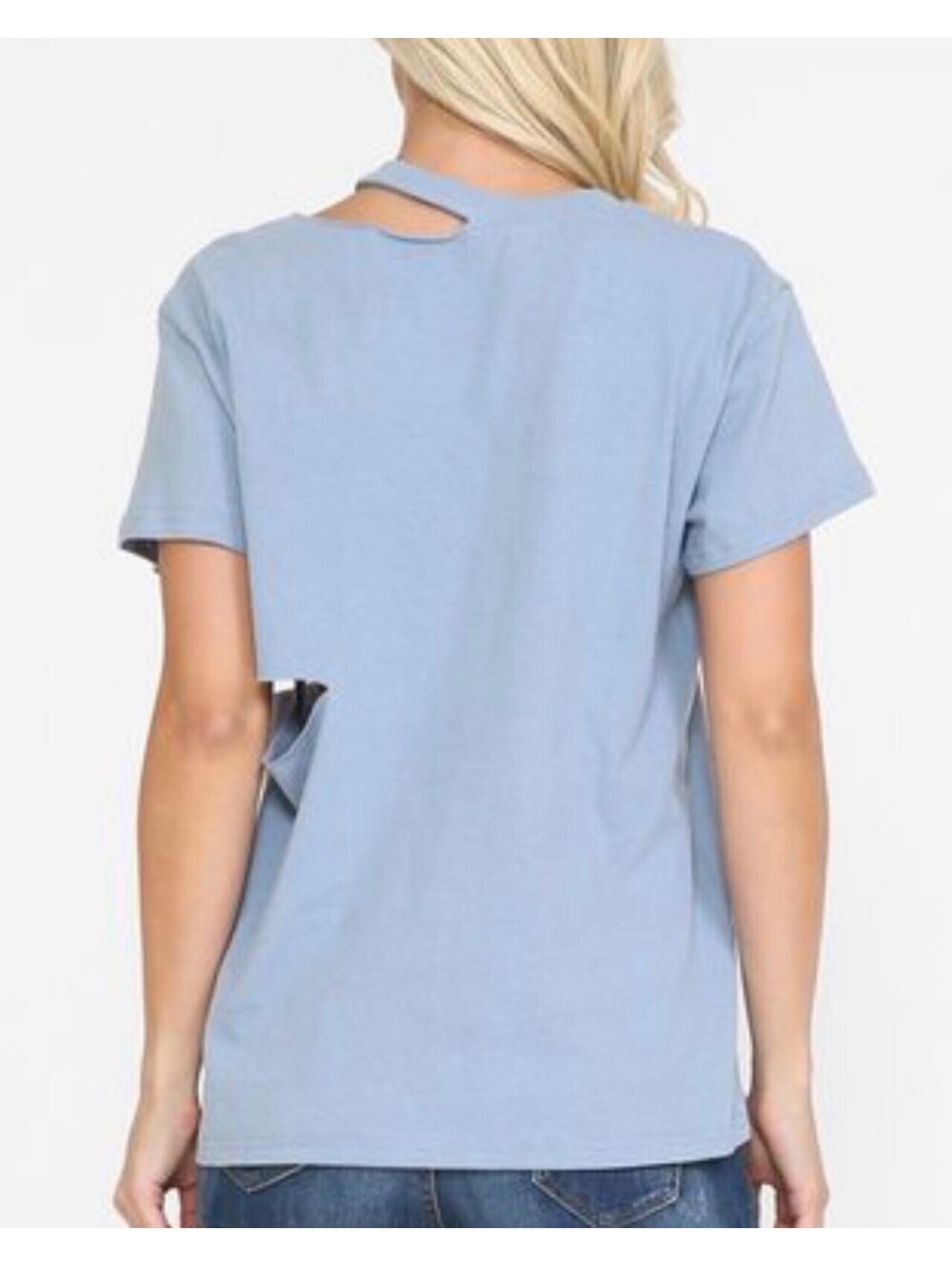 Light Blue Short Sleeve T-Shirt with Cutout Details
